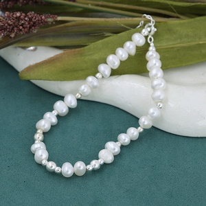 Natural Freshwater Pearl <b>Beaded</b> <b>Bracelet</b> with Sterling Silver Spacer Beads Adjustable Lobster Clasp Elegant Womens Jewelry - Product Image 3