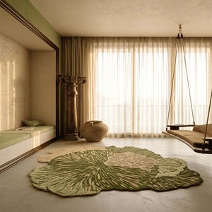 Alfombra de Lana con Forma de Hoja, Suave, Artística, Moderna, Abstracta, Hecha a Mano, para Sala de Estar, Dormitorio, Decoración de Piso de Diseño Único - Product Image 5