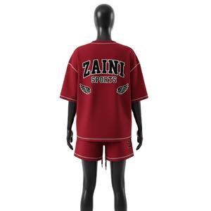 Conjunto de Camiseta y Pantalones Cortos Extra Grandes para Mujer, Jersey de Algodón Premium de 240 GSM, Tacto Suave, Panel Lateral con Logotipo Personalizado Bordado - Product Image 2