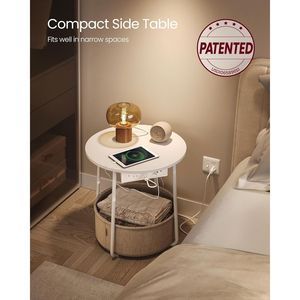 Tavolino da Salotto con Stazione di Ricarica, Tavolino Rotondo con Cesto in Tessuto e Porte USB - Product Image 3