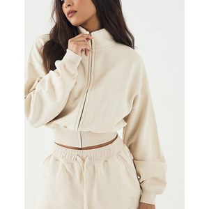 Ensemble de survêtement de sport oversize pour femme, veste courte zippée et pantalon à cordon de serrage, vente en gros, collection 2026, tenue de sport 2 pièces pour femme, imprimé en relief - Product Image 5