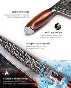 Ensemble de 4 couteaux de chef en acier Damas fait main, couteau de cuisine en acier inoxydable pour une utilisation quotidienne - Product Image 3