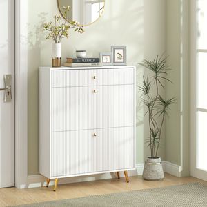 Mobile Moderno Bianco per Scarpe con Capacità di 12 Paia, Ripiani Regolabili, Pannelli Ondulati, Design Funzionale e Flessibile - Product Image 2