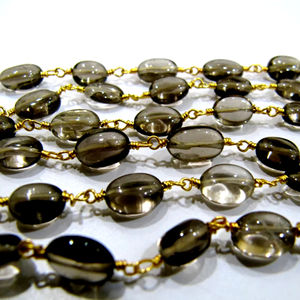 Smoky Quartz Oval Plain Smooth Beaded <b>Rosary</b> Chain - Product Image 3