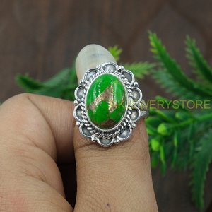Anillo de piedra preciosa de turquesa verde cobriza natural de alta calidad – Anillo llamativo hecho a mano en plata de ley 925, regalo de joyería de diseñador - Product Image 2