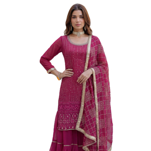 Latest Traditional Winter Indian Embroidered Sharara Gharara <b>Kurti</b> Set Georgette Fabric Pakistani Designer Customize Ethnic Wear - Product Image 1
