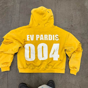 Sudadera con Capucha Amarilla Desgastada, de Forro Polar Sólido, de Algodón Grueso para Invierno, Corte Regular, Estilo Urbano, Chaqueta Casual de Moda - Product Image 2