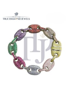 Bracelet de luxe en argent 925 avec diamants arc-en-ciel 14KT 10KT, 10 carats, multicolore, bijou de créateur haut de gamme - Product Image 5