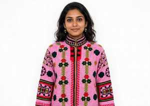 Veste rose en tricot 100% coton anti-rides, écologique, avec broderie florale, col mandarin, manches longues, manteau d'hiver pour femme - Product Image 6
