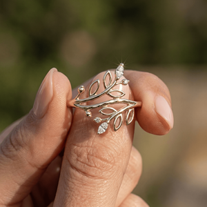 Anillo de Ágata Musgosa con Corte de Cometa y Hoja de Vid, Hecho a Mano OEM, Joyería de Compromiso Botánica Boho, Venta al por Mayor, Regalo de Piedra Preciosa Natural para Ella - Product Image 3