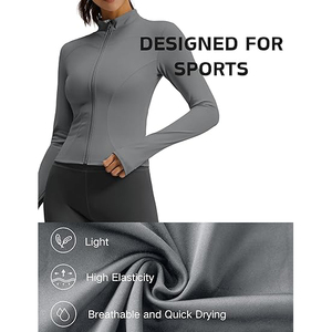 Veste de yoga performante pour femmes, fermeture éclair intégrale, col montant, trous pour les pouces, nylon et élasthanne, extensible dans quatre directions, respirante - Product Image 4