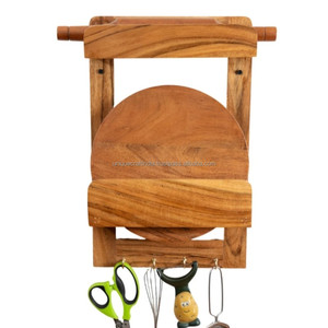 Premium Acacia Wood Chakla Belan Set Handcrafted Round <b>Rolling</b> Board and <b>Pin</b> for Roti Chapati Kitchen and Dining Essentials - Product Image 3
