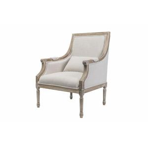 Fauteuil de salle à manger moderne de style français, en bois massif sculpté indien, dossier haut, rembourré, pieds en bois, lin - Product Image 1