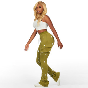 Luxury Quality <b>Stacked</b> Pants 80% Cotton 20% Polyester Trousers <b>Stacked</b> Track Pants With Pockets Flare Sweat Pants For Ladies - Product Image 2