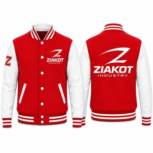 Chaqueta Varsity de Dos Tonos Roja y Blanca Personalizada de la Industria Ziakot, Estilo Bomber con Cierre Completo - Product Image 4