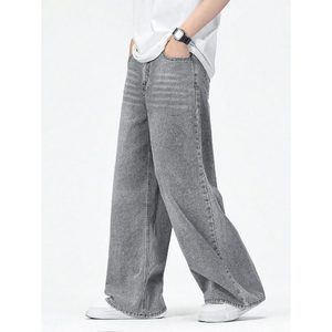 <b>Mens</b> Grey Straight Fit High <b>Waist</b> Denim <b>Jeans</b> Eco Friendly Breathable Street Wear Fashion Bottom Vintage Retro Style Size 28-<b>42</b> - Product Image 6