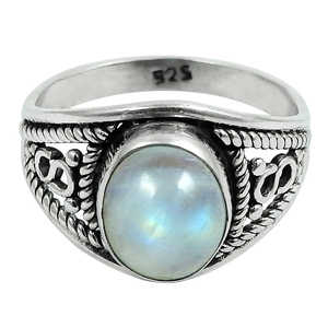 Anillo de Piedra Lunar Arcoíris de Estilo Retro en Oferta, Anillo de Plata de Ley 925 Sólida, Joyería Bohemia de Alta Calidad, Anillo de Diseñador - Product Image 1