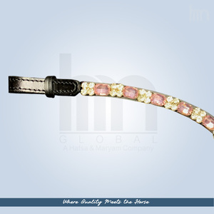 Frontal de dressage équestre en cuir, artisanal de qualité supérieure, anatomique en V, orné de strass en cristal rose et blanc haute clarté - Product Image 3