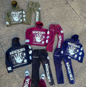 Ensemble de survêtement 2 pièces personnalisé en coton 100% pour l'hiver, avec sweat-shirt et pantalon de survêtement imprimés à l'écran, style streetwear - Product Image 1
