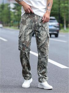 Men's Camo Cargo <b>Jeans</b> Straight Leg Streetwear Denim Pants with Flap Pockets - Product Image 2