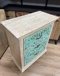 Commode orientale sculptée en bois massif indien turquoise finition naturelle, fabriquée à la main, pour la maison, le bureau ou la chambre à coucher, OEM - Product Image 3