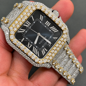 Reloj de Diamantes de Lujo Raj Gems, Esfera Cuadrada, Analógico de Cuarzo, Unisex, Correa de Acero Inoxidable de 20 mm, Números Romanos, Cristal de Zafiro, Caja - Product Image 5