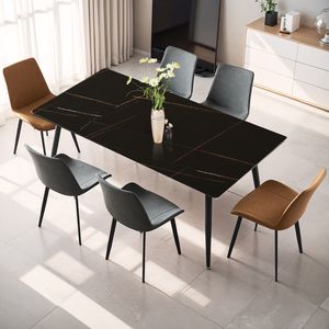 Tavolo da Pranzo in Pietra Sinterizzata/Marmo/Porcellana Dorato e Nero da 63 Pollici per Cucina e Soggiorno, Esclusivo per Uso Domestico - Product Image 3