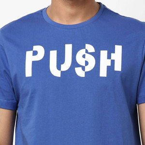 T-shirt décontracté pour homme à manches courtes, col rond, imprimé numérique bleu, motif rayé avec lettres sur le devant, coupe régulière, respirant, en jersey pour l'extérieur - Product Image 6