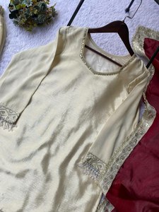 Easy-To-Style 100% Pure Cotton Silk Fabric <b>Plain</b> Classy Look Wedding Party Season Special Premium Quality Womens Salwar Kameez - Product Image 4