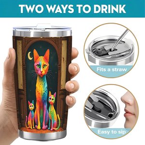 Stainless Steel Tumbler 20oz Vacuum <b>Insulated</b> Double Wall Outdoor Drink <b>Cup</b> With Cat Art Design - Product Image 5