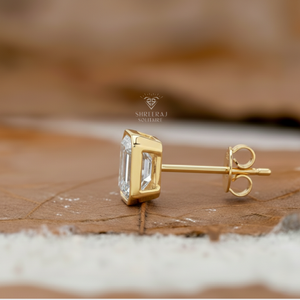 Pendientes de Oro Sólido de 14k y 18k con Diamantes de Esmeralda Cultivados en Laboratorio con Certificación IGI GIA HPHT CVD VVS1, Corte Esmeralda, Cierre de Rosca, 1, 2, 3 Quilates - Product Image 2