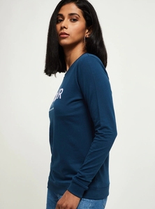 Sudadera de Manga Larga con Cuello Redondo para Mujer, Color Azul Marino, Estampado de Letras, Informal, de Algodón, Transpirable, para Otoño - Product Image 4