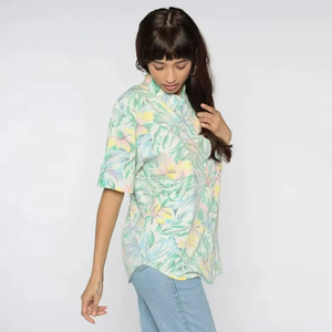 Camisa de Vestir de Manga Corta con Estampado Floral Tropical para Mujer, Blusa Hawaiana Verde con Botones, Top Vintage para Vacaciones, Tejido de Punto - Product Image 1