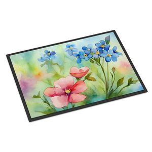 Felpudo de acuarela Alaska Forget-me-nots antideslizante para interiores y exteriores, alfombra de pila baja de 24H x 36W para puerta Delantera de entrada, lavable - Product Image 1