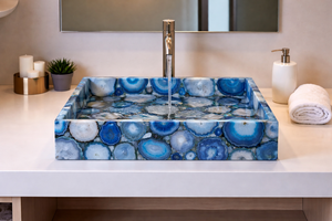 Luxury Blue Agate Stone Sink Semi Precious Vessel Sink Bathroom Wash <b>Basin</b> for Modern Interiors - Product Image 2