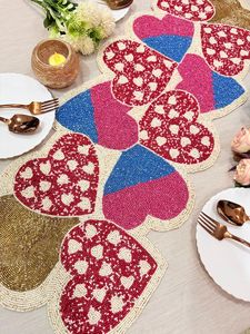 Handmade Beaded Fabric Table <b>Runner</b> Irregular Shape Luxury Glam Design <b>Black</b> Gold Embroidery Eco-Friendly Mats Pad - Product Image 2