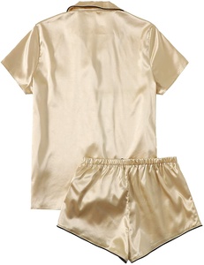 Ensemble de pyjama en satin de soie pour femme, robe de nuit, vêtements de nuit à manches courtes, pyjama doux boutonné, ensemble de loungewear, vente en gros - Product Image 3