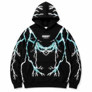 Sudadera con Capucha Extra Grande para Hombre, Marca SINEWY, Premium, Personalizada, con Estampado Reflectante de Rayos, Forrada, Unisex, de Algodón Grueso, Estilo Urbano, OEM - Product Image 1