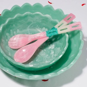 Handmade Resin <b>Salad</b> <b>Servers</b> with Marble and Aqua Swirl Pattern Elegant <b>Salad</b> Spoon Dishwasher Microwave & Oven Safe - Product Image 2