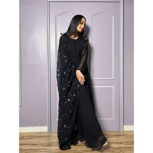 Magnifique robe Anarkali en tissu de chiffon pour les occasions de fête, avec dupatta et pallu - Product Image 5