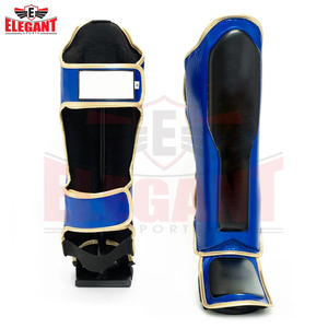 Protège-tibias de boxe en cuir bleu-noir de bonne qualité, meilleur fournisseur à prix raisonnable, équipement de boxe protecteur avec fermeture auto-agrippante - Product Image 4