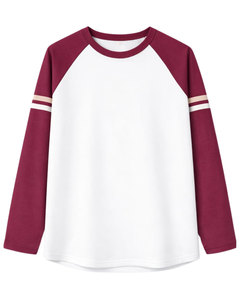 T-shirt à manches longues raglan blanc bordeaux personnalisé pour homme, 100% coton, col rond décontracté, tee-shirt de baseball décontracté, fabricant OEM, fournisseur - Product Image 1