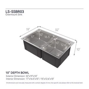 32\"x 19\"x 10\" Satin Stainless Steel S304 Handmade Embedded Double Bowl <b>Kitchen</b> <b>Sink</b> Household Thick Dishwasher-Friendly - Product Image 3