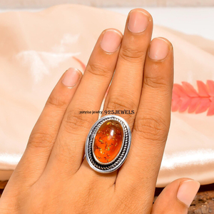 Bague en argent sterling 925 avec ambre baltique rare, faite à la main, pour elle, anniversaire, mariage, fournisseur en gros - Product Image 3