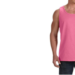 Men Solid Color Knitted Tank Top O-Neck Casual Style Pink Athletic Fit Workout Vest Stretchable 100% Cotton Eco-Friendly - Product Image 4
