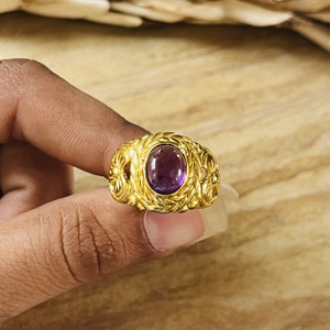 Unique Design Amethyst <b>Ring</b> Boho Brass <b>Rings</b> For Women 18k Gold Plated Floral <b>Statement</b> <b>Ring</b> Chunky <b>Ring</b> For Wholesale/OEM/ODM - Product Image 2