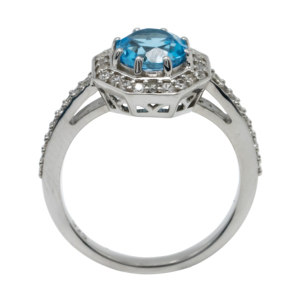Anillo de Halo Octogonal Geométrico de Plata 925 de Primera Calidad con Acabado en Rodio, Color Topacio Azul y Detalles Brillantes de Circonita Cúbica para Mujer, Regalo - Product Image 3