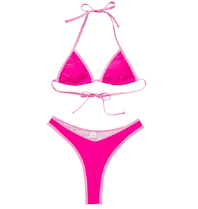 Ensemble bikini sexy pour femme, taille haute, décolleté en V, dos nu et laçage, haut triangle, bas string coupe haute, en Spandex/Nylon, 2 pièces, pour l'été et la plage - Product Image 5