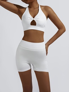 High Quality Stretchy Knit Custom Ribbed Racerback Cutout Crop Top and Scrunch Butt Biker <b>Shorts</b> Set for Women Gym - Product Image 2