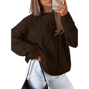 Suéter de cuello alto de punto trenzado extragrande para mujer, manga larga, antipilling, casual, grueso, de otoño, 100% poliéster - Product Image 2